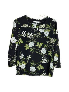 Fever Size Small Long Sleeve Pull Over Women's Blouse Color Black Print